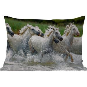 Buitenkussens - Tuin - Kudde witte paarden in het water in Frankrijk - 60x40 cm