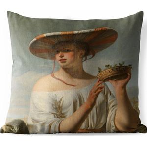 Buitenkussens - Tuin - Meisje met een brede hoed - Schilderij van Caesar Boëtius van Everdingen - 40x40 cm
