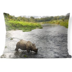 Buitenkussens - Tuin - Neushoorn in het water - 60x40 cm