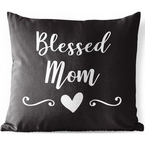 Buitenkussens - Tuin - Moederdag quote ''blessed mom'' tegen zwarte achtergrond - 60x60 cm
