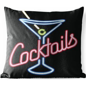 Buitenkussens - Tuin - Een illustratie van een neon bar bord 'cocktails' - 45x45 cm