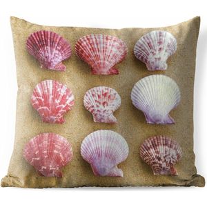 Buitenkussens - Tuin - Roze schelpen in het zand - 45x45 cm