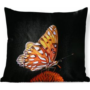 Sierkussens - Kussentjes Woonkamer - 40x40 cm - Vlinder - Bloemen - Insect - Portret - Zwart - Oranje