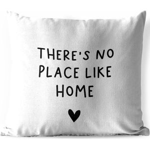Tuinkussen - Engelse quote ""There is no place like home"" met een hartje tegen een witte achtergrond - 40x40 cm - Weerbestendig