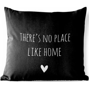 Tuinkussen - Engelse quote ""There is no place like home"" met een hartje tegen een zwarte achtergrond - 40x40 cm - Weerbestendig