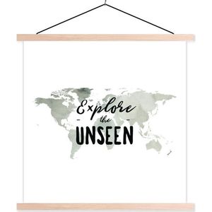 Posterhanger incl. Poster 40x40 cm - Schoolplaat - Wereldkaart - Waterverf - Quote - Textielposter - Blanke latten