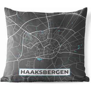 Tuinkussen - Plattegrond - Haaksbergen - Grijs - Blauw - 40x40 cm - Weerbestendig - Stadskaart