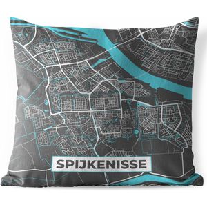 Buitenkussen - Plattegrond - Spijkenisse - Grijs - Blauw - 45x45 cm - Weerbestendig - Stadskaart