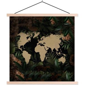 Posterhanger incl. Poster 40x40 cm - Schoolplaat - Wereldkaart - Planten - Bloemen - Textielposter - Blanke latten