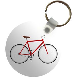 Sleutelhanger - Een zijaanzicht van een van een rode fiets - Plastic - Rond - Uitdeelcadeautjes