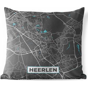 Tuinkussen - Plattegrond - Heerlen - Grijs - Blauw - 40x40 cm - Weerbestendig - Stadskaart