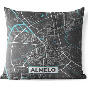 Sierkussen Buiten - Plattegrond - Almelo - Grijs - Blauw - 60x60 cm - Weerbestendig - Stadskaart