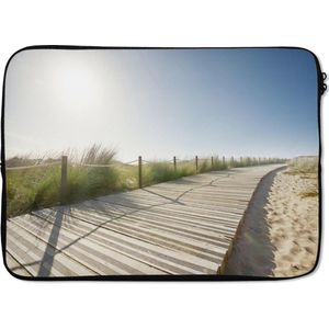 Laptophoes 14 inch - Strand - Planken - Portugal - Laptop sleeve - Binnenmaat 34x23,5 cm - Zwarte achterkant