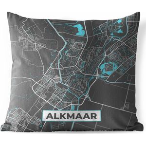 Tuinkussen - Plattegrond - Alkmaar - Grijs - Blauw - 40x40 cm - Weerbestendig - Stadskaart