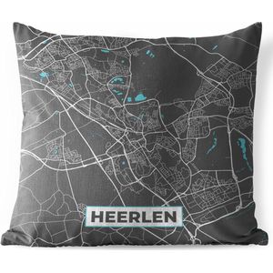 Sierkussen Buiten - Plattegrond - Heerlen - Grijs - Blauw - 60x60 cm - Weerbestendig - Stadskaart