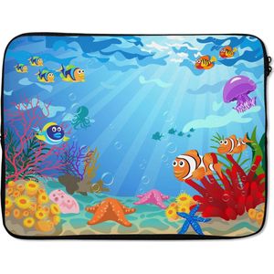 Laptophoes 17 inch - Kinderen - Zeedieren - Kleuren - Laptop sleeve - Binnenmaat 42,5x30 cm - Zwarte achterkant