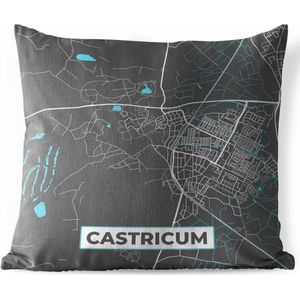 Sierkussen Buiten - Plattegrond - Castricum - Grijs - Blauw - 60x60 cm - Weerbestendig - Stadskaart