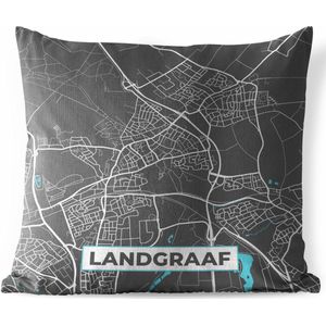 Sierkussen Buiten - Plattegrond - Landgraaf - Grijs - Blauw - 60x60 cm - Weerbestendig - Stadskaart