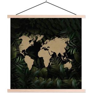 Posterhanger incl. Poster 60x60 cm - Schoolplaat - Wereldkaart - Bloemen - Tropische planten - Textielposter - Blanke latten