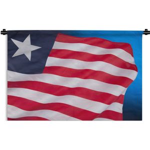 Wandkleed Vlag Liberia - Vlag van Liberia op een blauw met zwarte achtergrond Wandkleed katoen 90x60 cm - Wandtapijt met foto