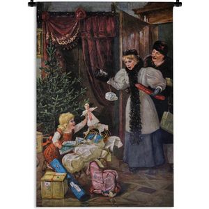 Wandkleed Vintage Kerst - Vintage kerst tafereel Wandkleed katoen 90x135 cm - Wandtapijt met foto