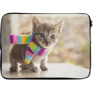 Laptophoes 14 inch 36x26 cm - Katten - Macbook & Laptop sleeve Katje met kleurrijke sjaal - Laptop hoes met foto