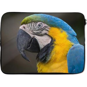 Laptophoes 14 inch 36x26 cm - Papegaai - Macbook & Laptop sleeve Blauw en gele ara fotoafdruk - Laptop hoes met foto