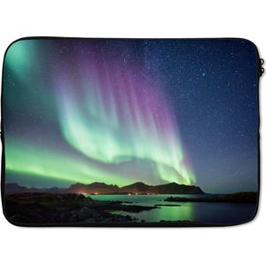 Laptophoes 14 inch 36x26 cm - Noorderlicht - Macbook & Laptop sleeve Prachtig noorderlicht in Noorse natuur - Laptop hoes met foto