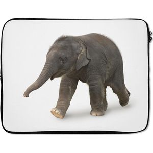 Laptophoes 17 inch 41x32 cm - Olifant - Macbook & Laptop sleeve Kleine olifant tegen witte achtergrond - Laptop hoes met foto