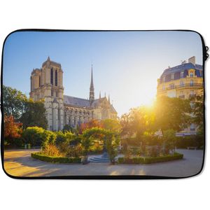 Laptophoes 14 inch 36x26 cm - Parijs - Macbook & Laptop sleeve Notre Dame zonnige dag - Laptop hoes met foto