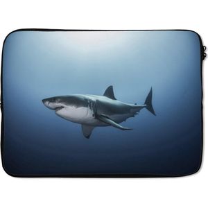 Laptophoes 14 inch 36x26 cm - Haaien - Macbook & Laptop sleeve Zijaanzicht grote witte haai - Laptop hoes met foto