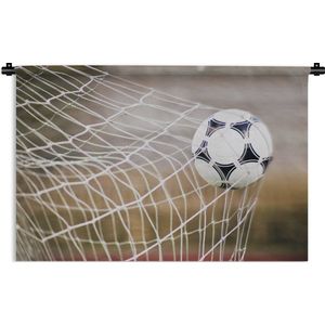 Wandkleed Voetbal - Bal in het net Wandkleed katoen 60x40 cm - Wandtapijt met foto
