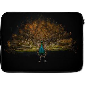 Laptophoes 13 inch 34x24 cm - Pauw - Macbook & Laptop sleeve Blauwe pauw in het donker - Laptop hoes met foto