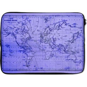 Laptophoes 13 inch 34x24 cm - Trendy wereldkaarten - Macbook & Laptop sleeve Wereldkaart met magnetic curves en paarse tinten - Laptop hoes met foto