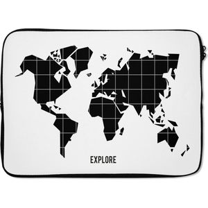 Laptophoes 14 inch 36x26 cm - Trendy wereldkaarten - Macbook & Laptop sleeve Zwarte wereldkaart met witte lijnen - Laptop hoes met foto
