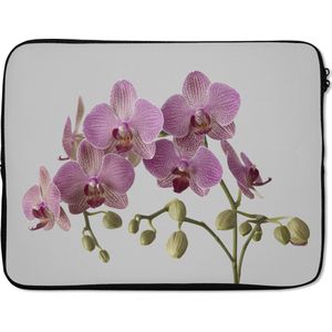 Laptophoes 17 inch 41x32 cm - Orchidee - Macbook & Laptop sleeve Orchideeën op grijze achtergrond - Laptop hoes met foto