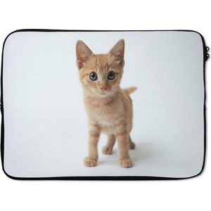 Laptophoes 14 inch 36x26 cm - Katten - Macbook & Laptop sleeve Klein rood katje - Laptop hoes met foto