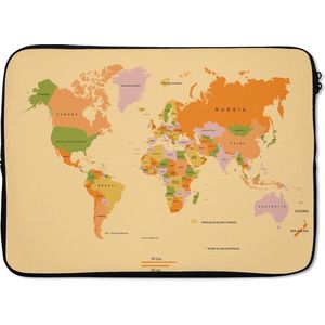 Laptophoes 13 inch 34x24 cm - Trendy wereldkaarten - Macbook & Laptop sleeve Kleurrijke wereldkaart op een lichtgroene achtergrond - Laptop hoes met foto