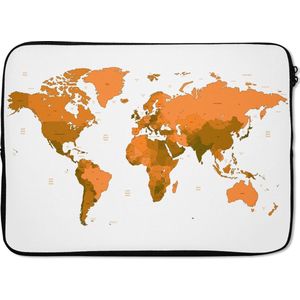 Laptophoes 14 inch 36x26 cm - Trendy wereldkaarten - Macbook & Laptop sleeve Oranje gemarkeerde landen op een wereldkaart - Laptop hoes met foto