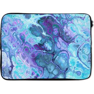 Laptophoes 14 inch 36x26 cm - Psychedelic art - Macbook & Laptop sleeve Kleurrijke psychedelische kunst met blauwe kleuren - Laptop hoes met foto