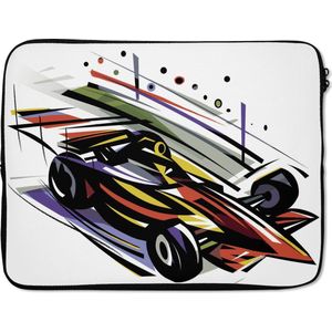 Laptophoes 15.6 inch - Een illustratie van een Formule 1 wagen in verschillende kleuren - Laptop sleeve - Binnenmaat 39,5x29,5 cm - Zwarte achterkant
