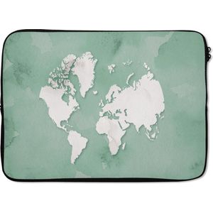 Laptophoes 14 inch 36x26 cm - Trendy wereldkaarten - Macbook & Laptop sleeve Ronde en witte wereldkaart op een lichtblauwe achtergrond - Laptop hoes met foto