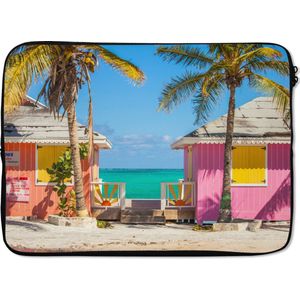 Laptophoes 14 inch 36x26 cm - Caraiben - Macbook & Laptop sleeve Kleurrijke strandhutjes Caraiben - Laptop hoes met foto