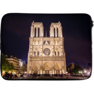Laptophoes 14 inch 36x26 cm - Parijs - Macbook & Laptop sleeve Notre Dame bij nacht - Laptop hoes met foto