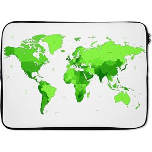 Laptophoes 13 inch 34x24 cm - Trendy wereldkaarten - Macbook & Laptop sleeve Felgroene wereldkaart - Laptop hoes met foto