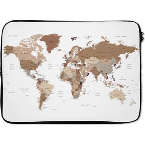 Laptophoes 14 inch 36x26 cm - Trendy wereldkaarten - Macbook & Laptop sleeve Bruin getinte wereldkaart - Laptop hoes met foto