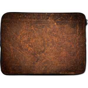 Laptophoes 14 inch 36x26 cm - Leer structuur of achtergrond - Macbook & Laptop sleeve Antieke lederen structuur met bruine kleur - Laptop hoes met foto