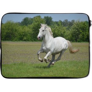 Laptophoes 14 inch 36x26 cm - Paarden - Macbook & Laptop sleeve Rennend wit paard - Laptop hoes met foto