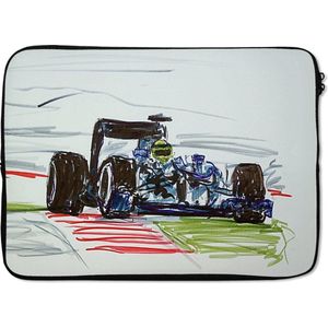 Laptophoes 13 inch - Een illustratie van een raceauto uit de Formule 1 - Laptop sleeve - Binnenmaat 32x22,5 cm - Zwarte achterkant