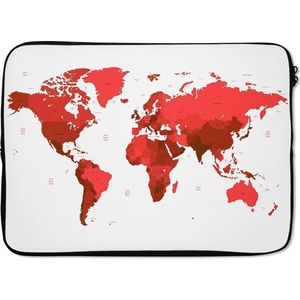 Laptophoes 14 inch 36x26 cm - Trendy wereldkaarten - Macbook & Laptop sleeve Rode wereldkaart op een witte achtergrond - Laptop hoes met foto